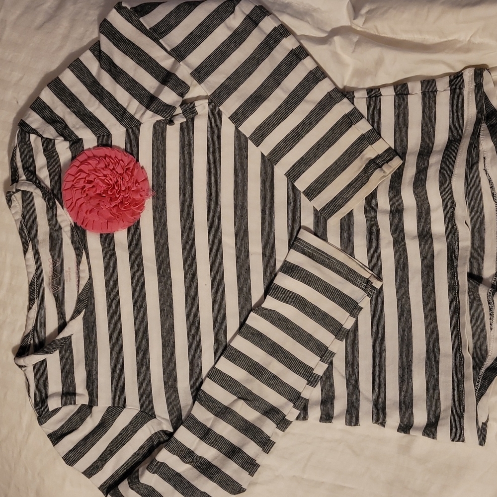 Three Hearts Girls 7 8 long sleeve striped shirt with pink fluffy flower